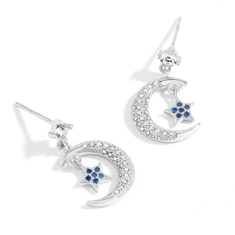 S925 Silver Earrings with Moon and Star Design