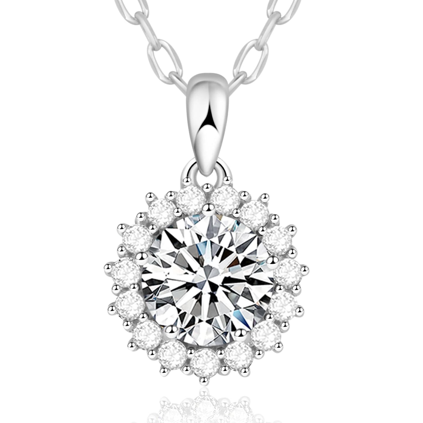 GETNEW 925 Sterling Silver Birthstone Necklace Cubic Zirconia Necklaces for Women Charm Round Pendant Necklace Dainty Jewelry Gift for Birthday Anniversary Christmas