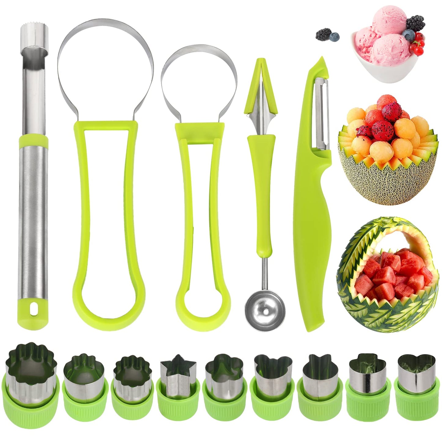 14-Piece 4-in-1 Melon Baller & Fruit Cutter Tool Set