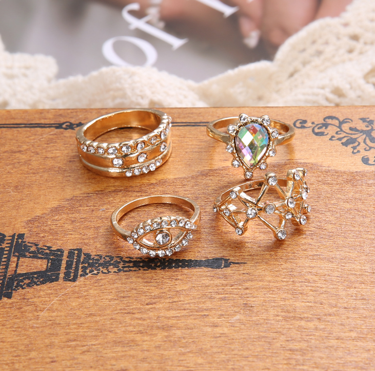 Gold Devil Eye Star Drop Ring Set for Women (4 Pieces)