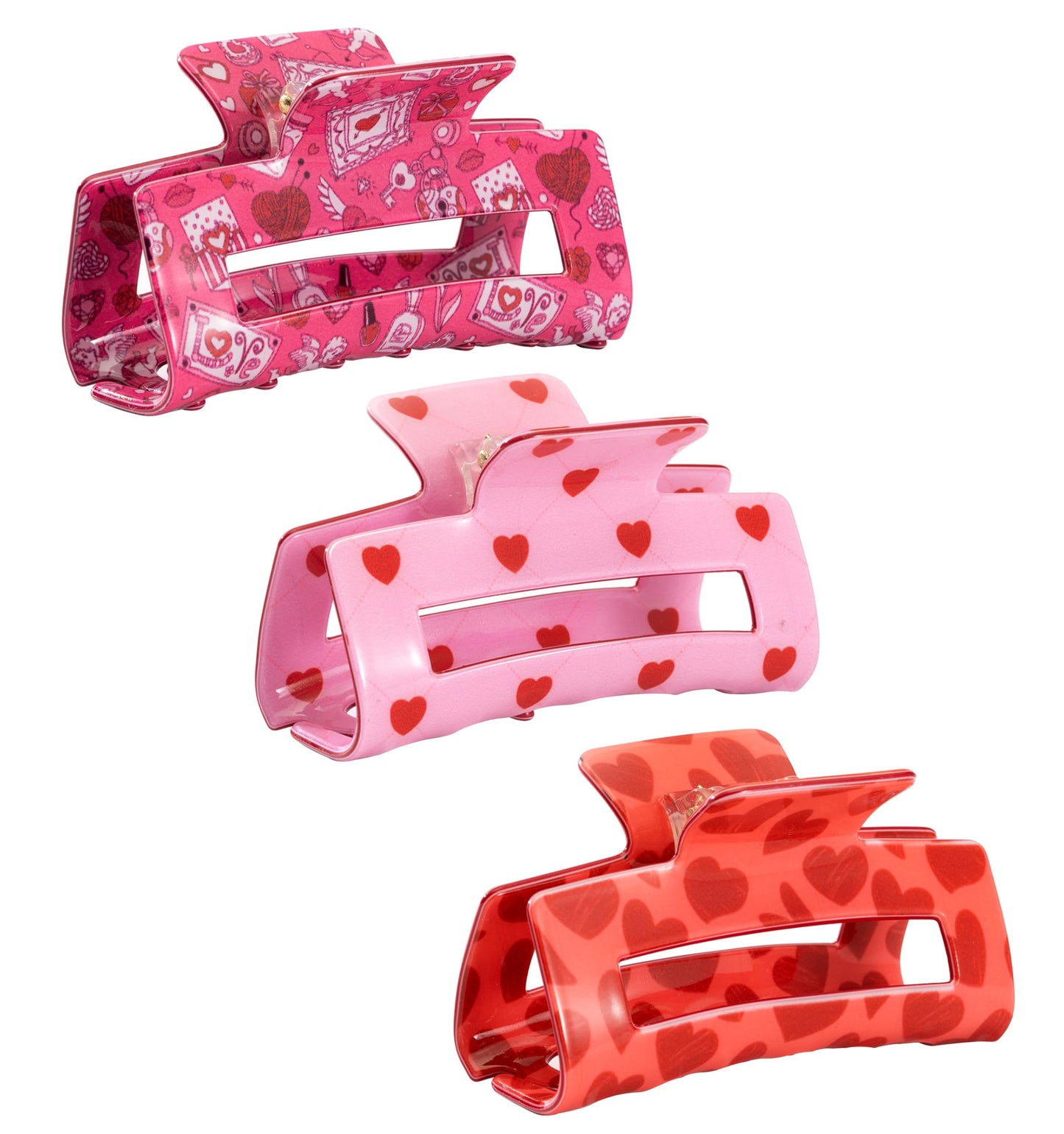 Valentine Heart Hair Claws 3Pcs - Medium Non-Slip Clips