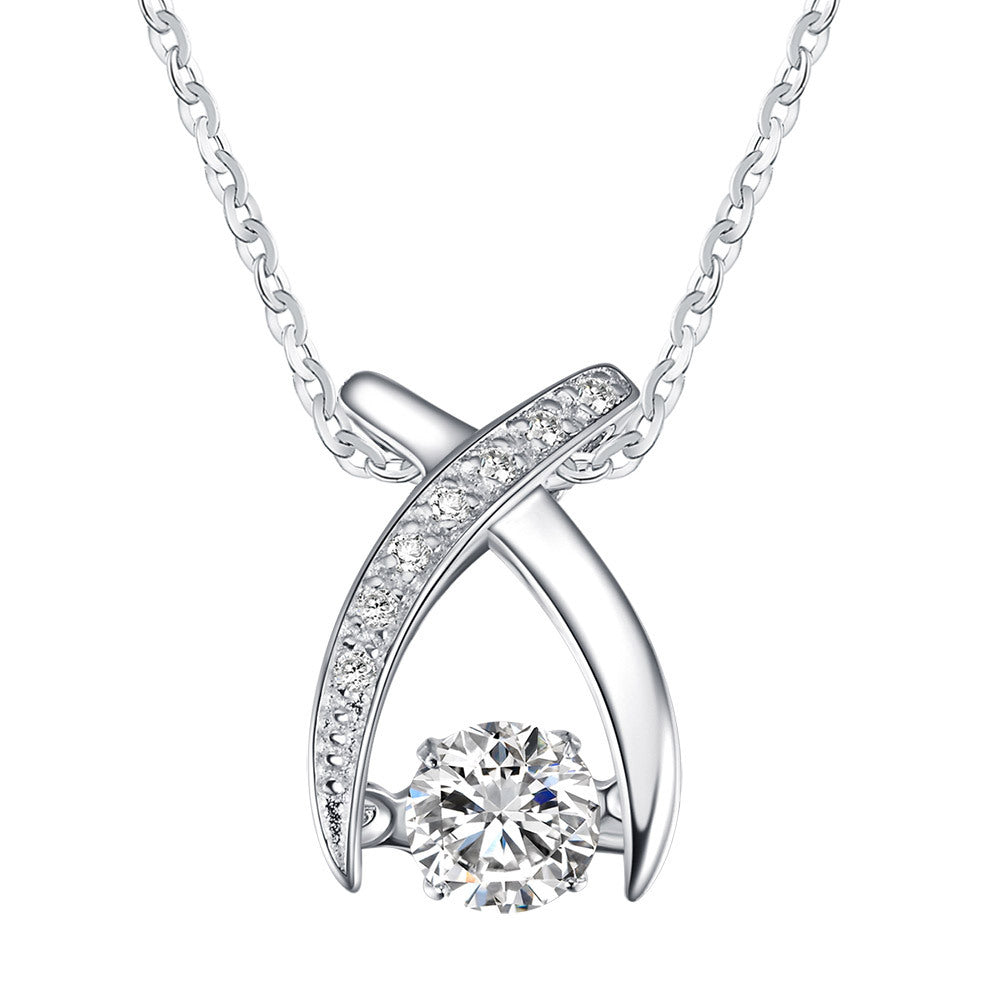 S925 Silver Necklace with Heart Pendant and Inlay
