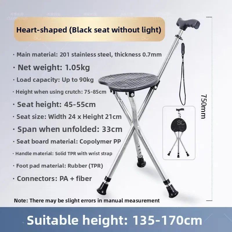 Portable Lightweight Hiking Cane Chair Anti-Slip Elderly Walking Stick Mountain Climbing Trekking Padded  Folding Outdoor...