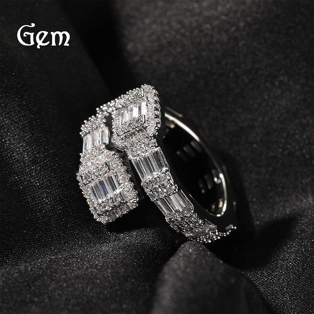 Geometric Hip-Hop Ring with 18K Gold Plating and Zircon