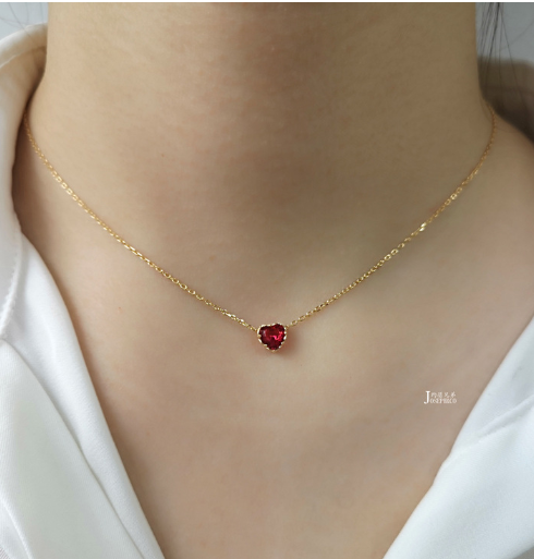 Heart Pendant Necklace with S925 Silver and Garnet Stone