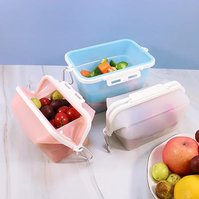 Silicone Travel Premium Reusable Food Storage Bags Food Grade Multi-use Fruit Sealed Lunch Bag Containers Microwave Oven Safe