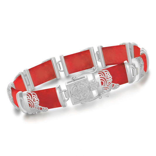 HPQQ Red Jade Bracelet for Women Sterling Silver Jade Bangle Bracelet Fortune Gemstone Bracelet Jewelry Valentines Day Birthday Mothers Day Gifts for Mom Grandma Wife Her
