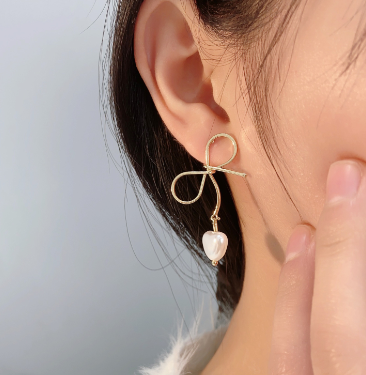 Heart Earrings with Pearl Studs and Snowflake Bow