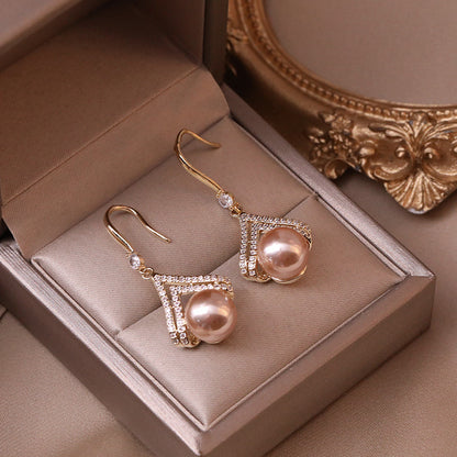Heart Pearl 925 Silver Needle Earrings with Tassels