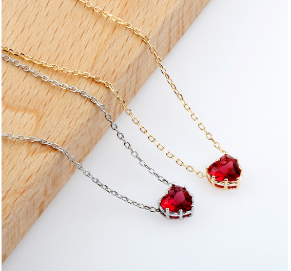 Heart Pendant Necklace with S925 Silver and Garnet Stone