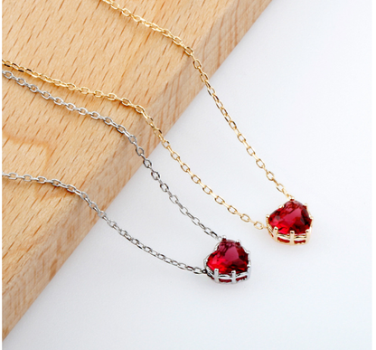 Heart Pendant Necklace with S925 Silver and Garnet Stone