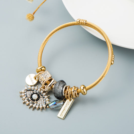 DIY Devil's Eye Crystal Pendant Gold-plated Bracelet