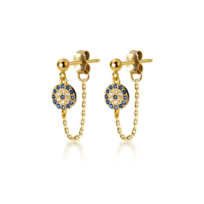 Korean Style Devil Eye Blue Diamond Earrings