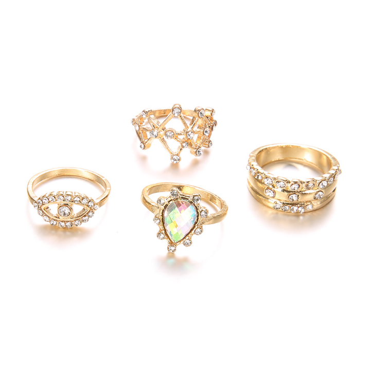 Gold Devil Eye Star Drop Ring Set for Women (4 Pieces)