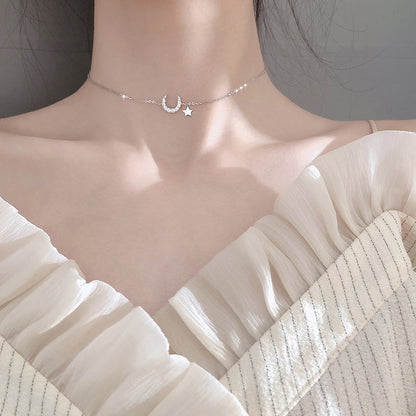 925 Silver Moon Star Necklace - Minimalist Design