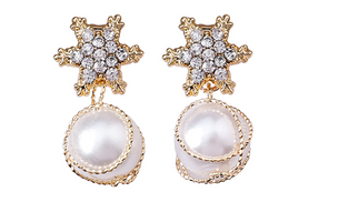 Heart Earrings with Pearl Studs and Snowflake Bow