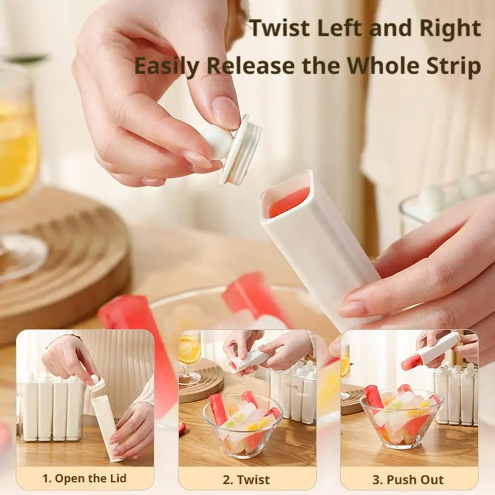 10/6 Cavity Long Silicone Ice Cube Mold with Storage Box, Food Grade Ice Pop Maker with Handle, Reusable Ice Tray for Freezer