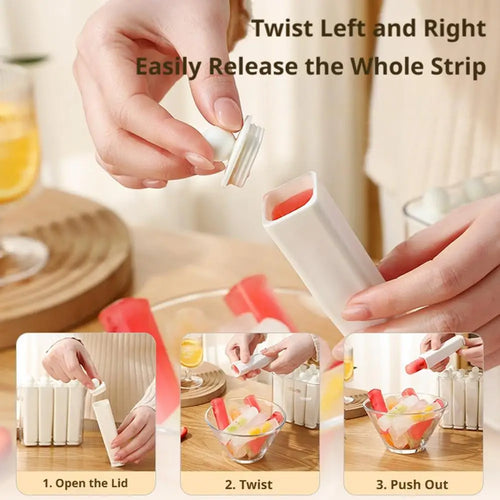 10/6 Cavity Long Silicone Ice Cube Mold with Storage Box, Food Grade Ice Pop Maker with Handle, Reusable Ice Tray for Freezer