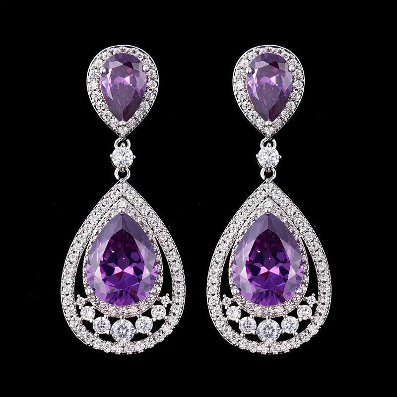 Colorful Waterdrop Earrings with Zircon Inlay