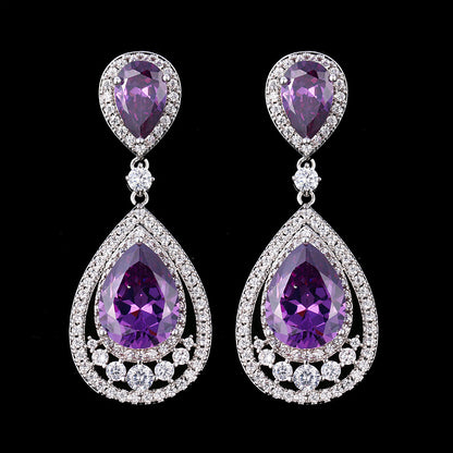 Colorful Waterdrop Earrings with Zircon Inlay