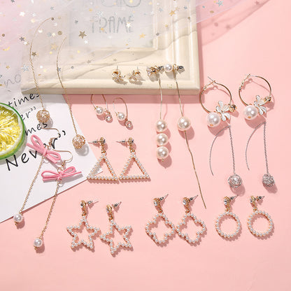 925 Silver Bow Earrings with Pearl Heart and Tassels