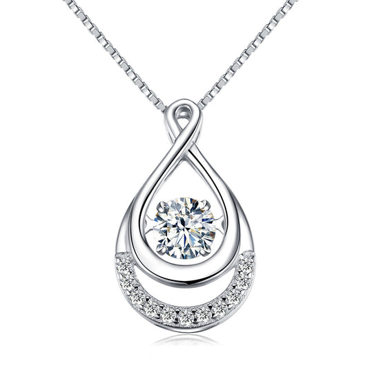 S925 Silver Necklace with Heart Pendant and Inlay
