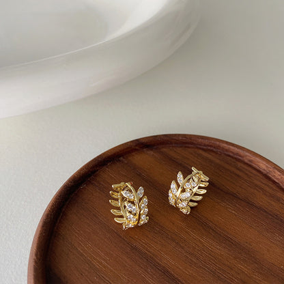 Korean Daejeon Leaf Earrings with Zirconia Fashion Style