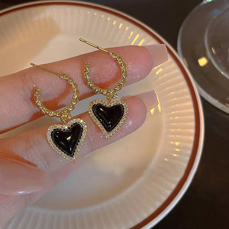 Heart Pearl 925 Silver Needle Earrings with Tassels