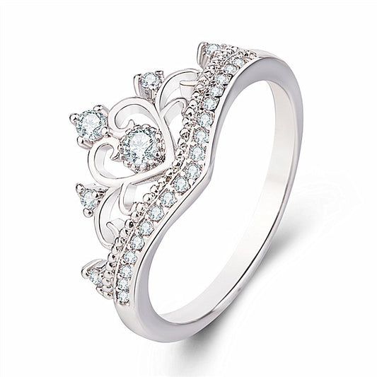 Crown Ring with 18K Gold Plating and Zircon Stones