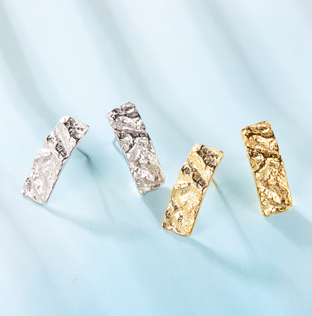 Korean Style 925 Silver Stud Earrings with Hammered Finish