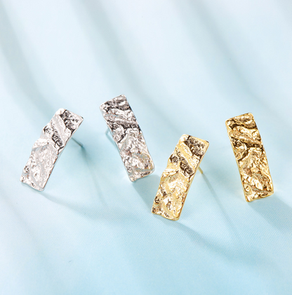 Korean Style 925 Silver Stud Earrings with Hammered Finish