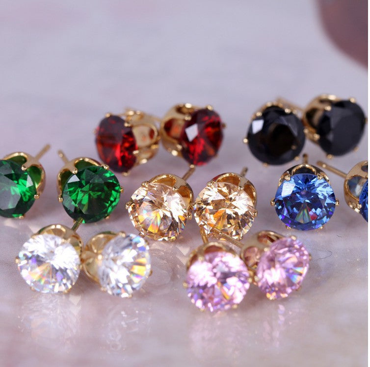 Korean Fashion Stud Earrings with Colorful Zirconia