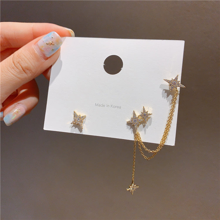 Korean Style Asymmetrical Meteor Earrings with Zircon