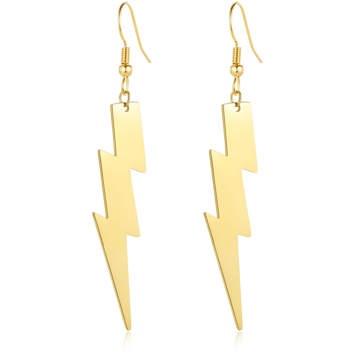 REELMAR 80s Dangle Earrings for Women Trendy 18K Gold Lightning Bolt Drop Earrings Minimalist Stainless Steel Geometric Statement Earings Jewelry (Gold)