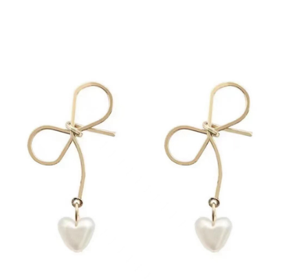 Heart Earrings with Pearl Studs and Snowflake Bow