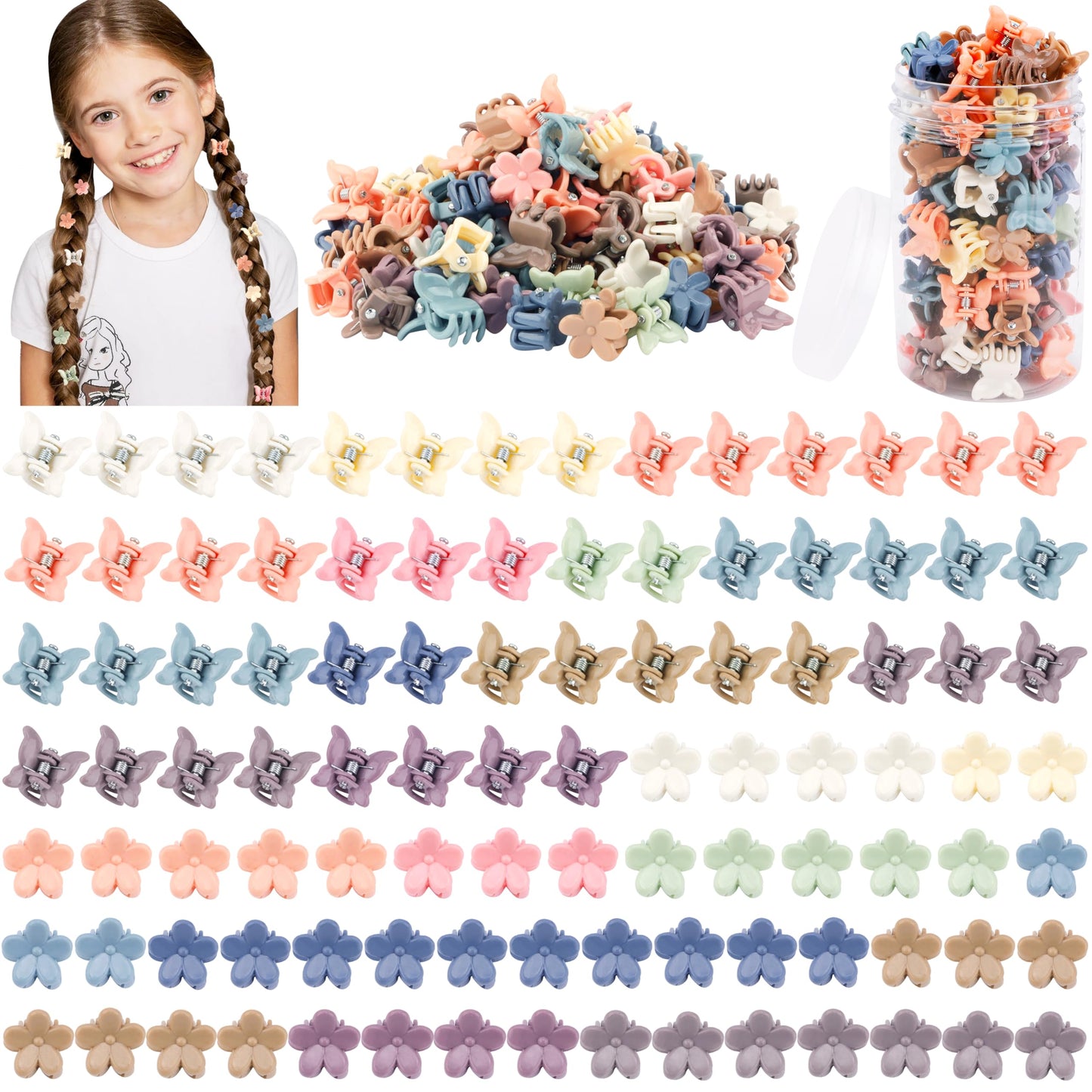 Colorful Mini Floral & Butterfly Hair Grips 100pc Set