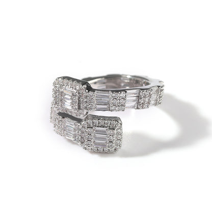 Geometric Hip-Hop Ring with 18K Gold Plating and Zircon