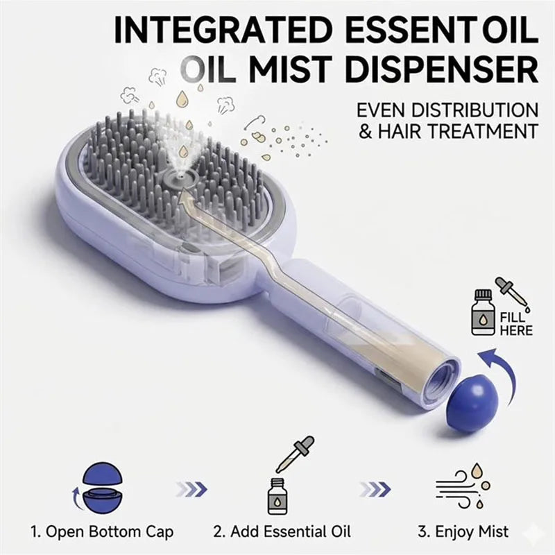 3-in-1 Electric Spray Scalp Massager Comb – Steam, Oil & Self-Cleaning
