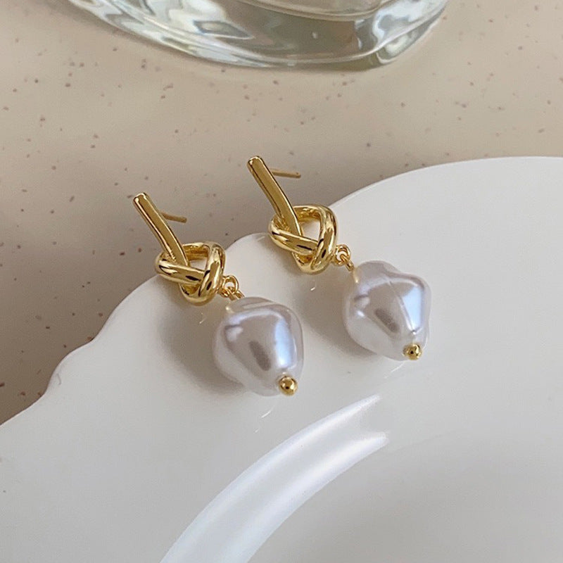 Heart Pearl 925 Silver Needle Earrings with Tassels