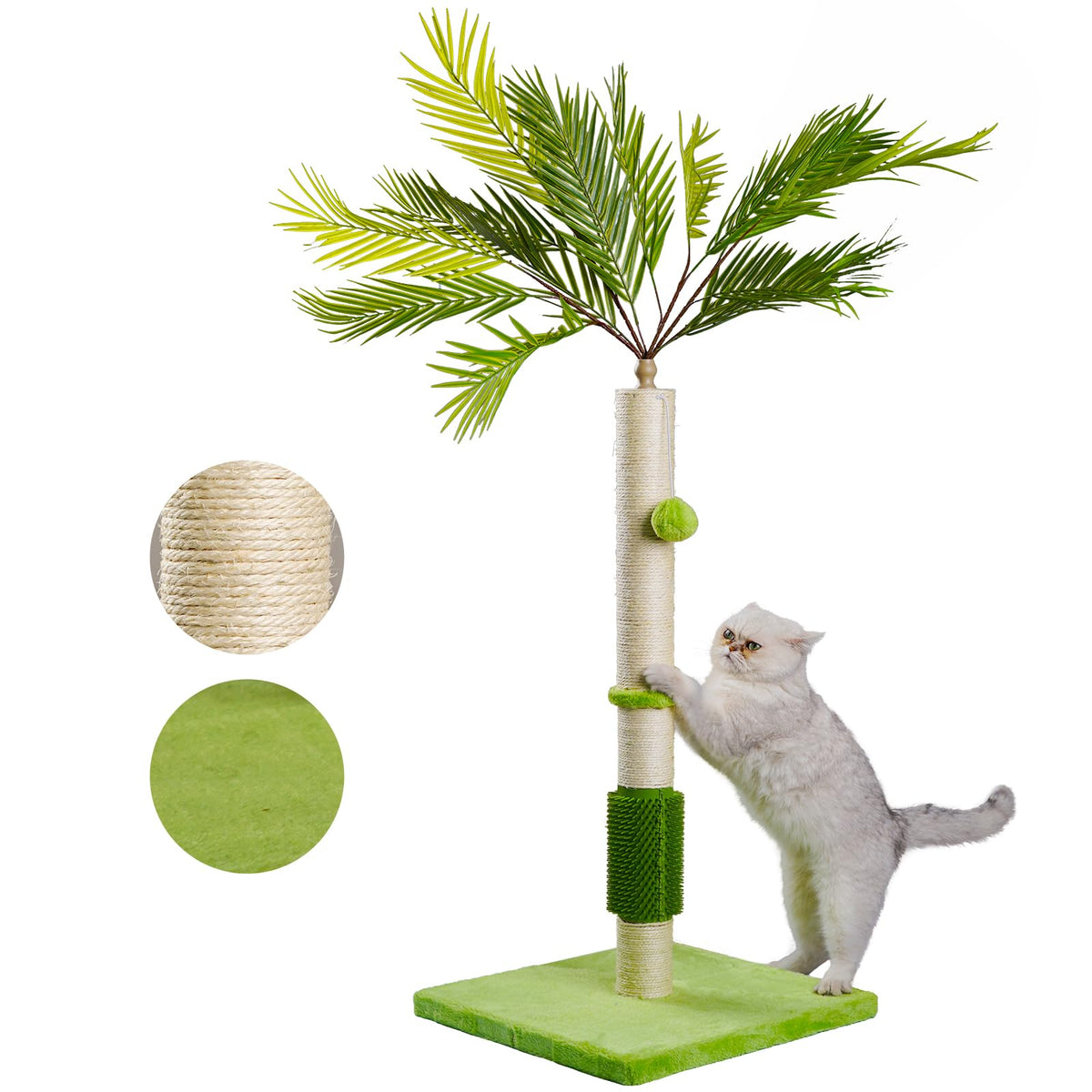 MeowHomm Cat Scratching Post Cat Palm Tree for Indoor Cats with Natural Sisal Scratch Pole Hanging Sisal Ropes and Balls Cute 40