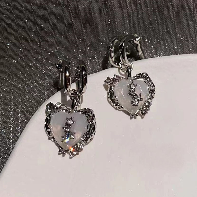 Heart Pearl 925 Silver Needle Earrings with Tassels
