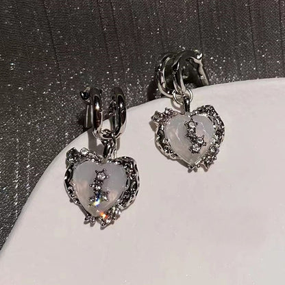 Heart Pearl 925 Silver Needle Earrings with Tassels