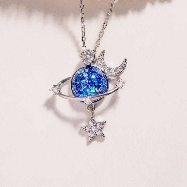 S925 Starry Moon and Star Zircon Necklace for Women