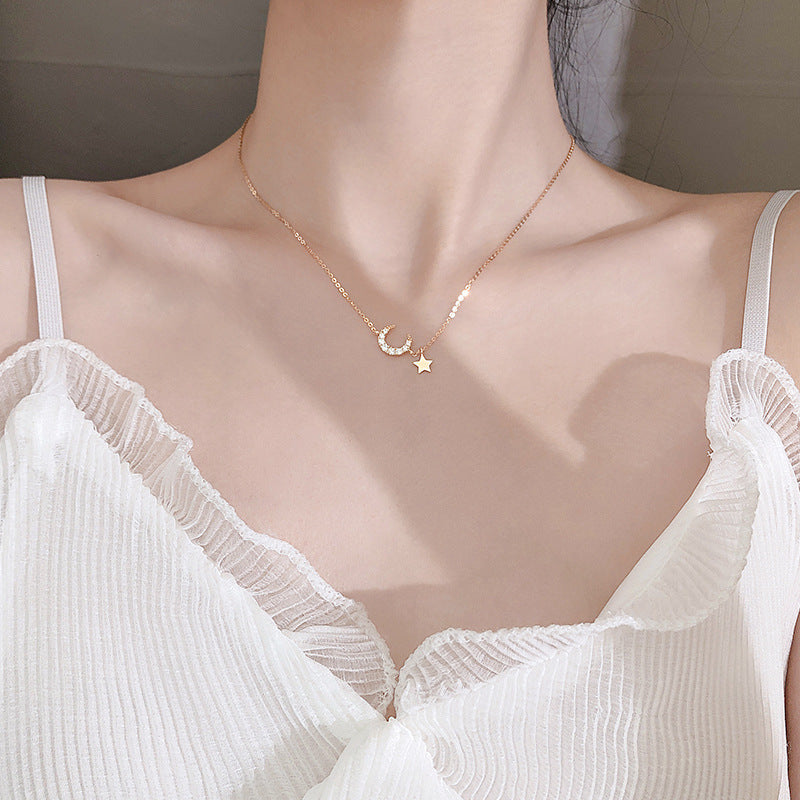 925 Silver Moon Star Necklace - Minimalist Design