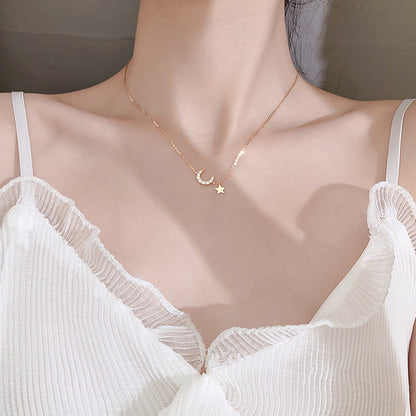 925 Silver Moon Star Necklace - Minimalist Design