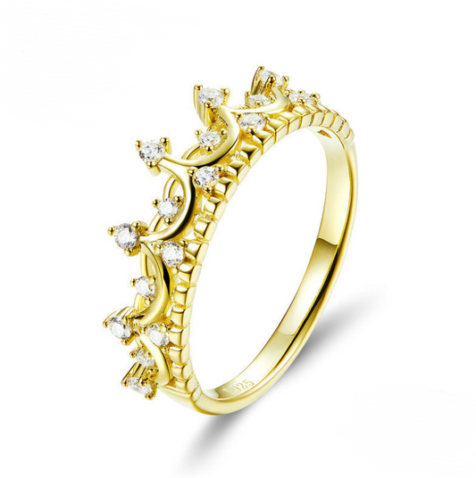 S925 Silver Crown Ring with Gold Plating for Women