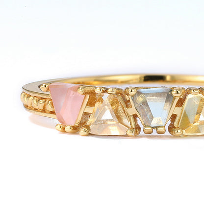 S925 Silver and 9K Gold Rainbow Synthetic Quartz Ring