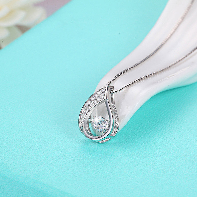 S925 Silver Necklace with Heart Pendant and Inlay