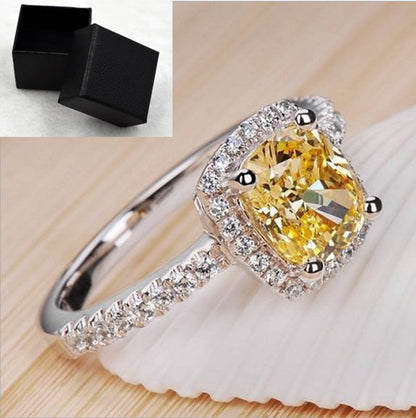 Square Zircon Ring with Gold Plating and Diamonds
