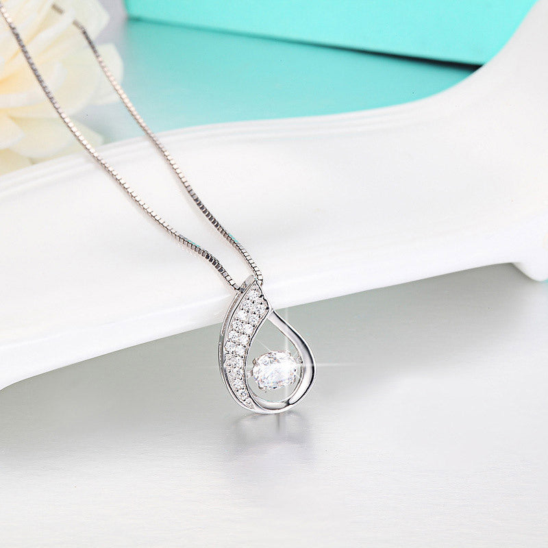 S925 Silver Necklace with Heart Pendant and Inlay